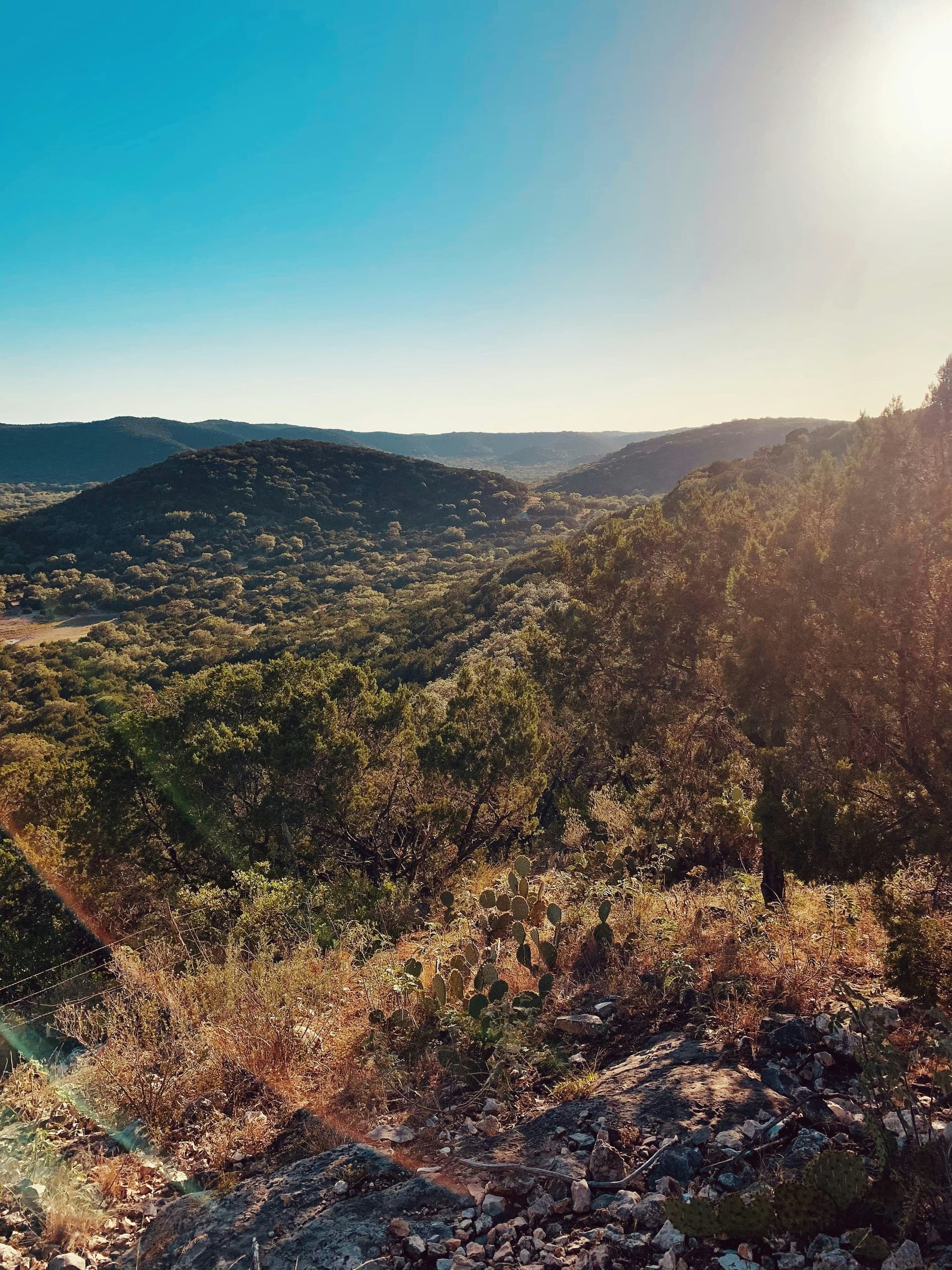 Scenic view of rolling brush country hills in South Texas suited for hunting leases